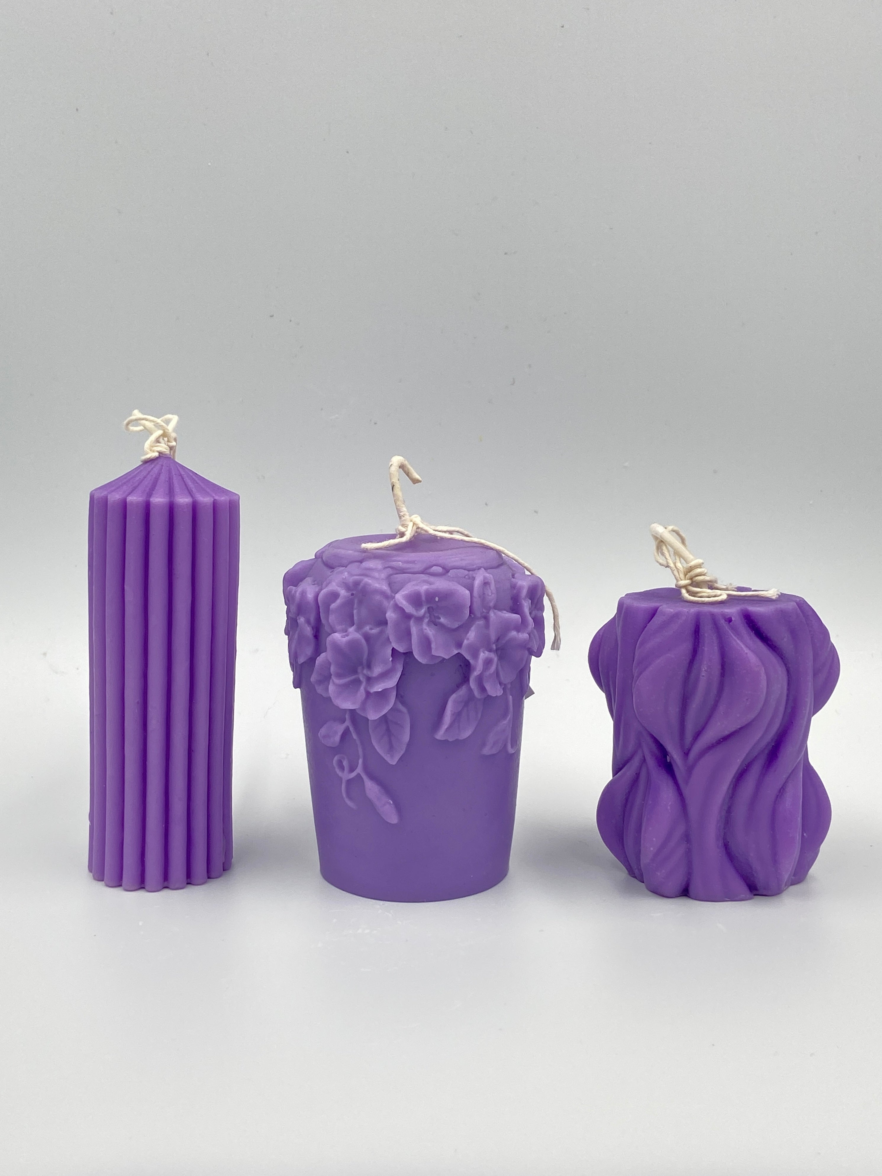 Velas de soja decorativas moradas