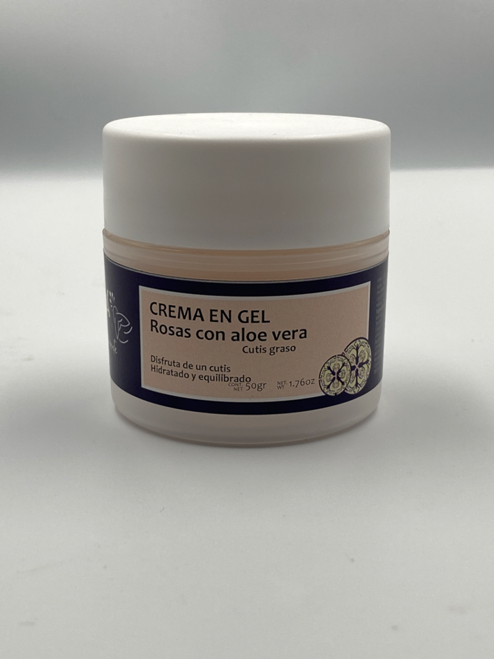 Crema en gel de rosas con aloe vera – para cutis graso