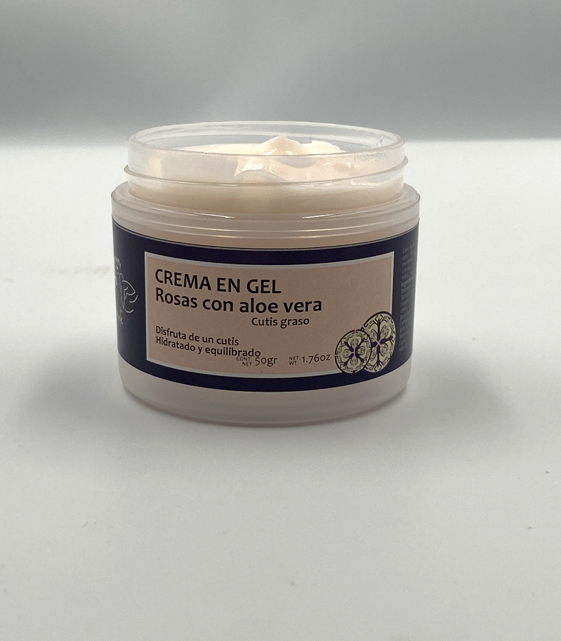 Crema en gel de rosas con aloe vera – para cutis graso