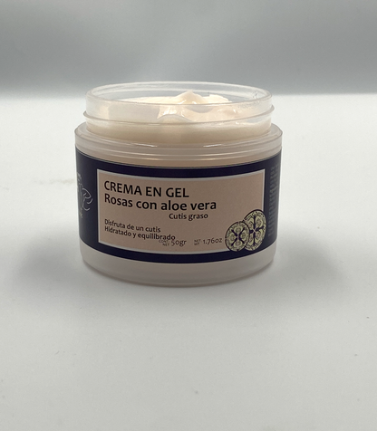 Crema en gel de rosas con aloe vera – para cutis graso